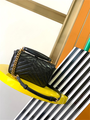 Y.S.L COLLEGE Mini Chain BAG IN Shiny Crackled Gold Tone Metal Black