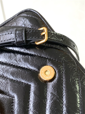 Y.S.L COLLEGE Mini Chain BAG IN Shiny Crackled Gold Tone Metal Black