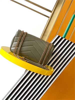 Y.S.L LOULOU Small in MATELASSÉ lambskin Gold Tone Metal Dk Strong Moss