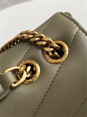 Y.S.L LOULOU Small in MATELASSÉ lambskin Gold Tone Metal Dk Strong Moss