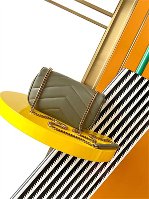 Y.S.L LOULOU Mini in MATELASSÉ lambskin Gold Tone Metal Dk Strong Moss