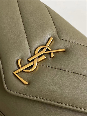 Y.S.L LOULOU Mini in MATELASSÉ lambskin Gold Tone Metal Dk Strong Moss