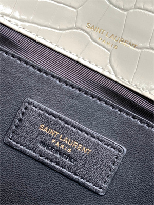 Y.S.L KATE MEDIUM TASSEL IN CROCODILE EMBOSSED Leather Gold Tone Metal White Color