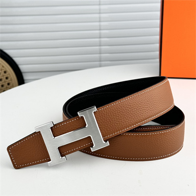 H**mes men’s reversible belt 38mm calfskin leather silver tone hardware brown/black