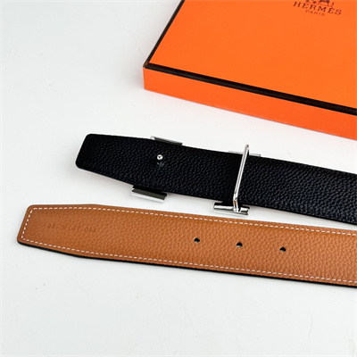 H**mes men’s reversible belt 38mm calfskin leather silver tone hardware brown/black