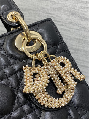 cd small lady di.or my abcD*or bag cannage lambskin gold tone metal with pearl charm black