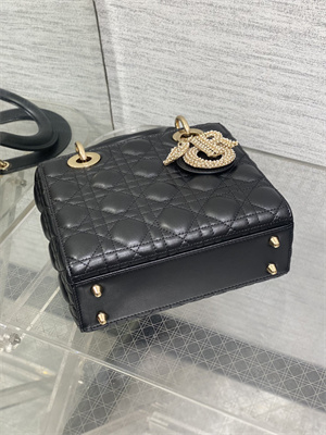 cd small lady di.or my abcD*or bag cannage lambskin gold tone metal with pearl charm black