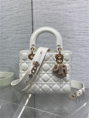 cd small lady di.or my abcD*or bag cannage lambskin gold tone metal with pearl charm white
