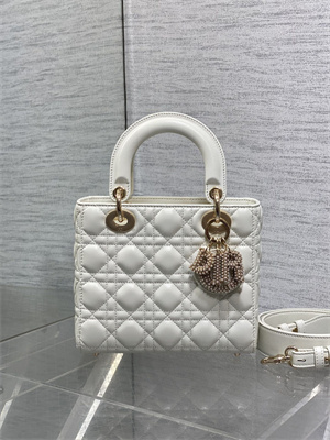 cd small lady di.or my abcD*or bag cannage lambskin gold tone metal with pearl charm white