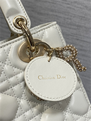 cd small lady di.or my abcD*or bag cannage lambskin gold tone metal with pearl charm white