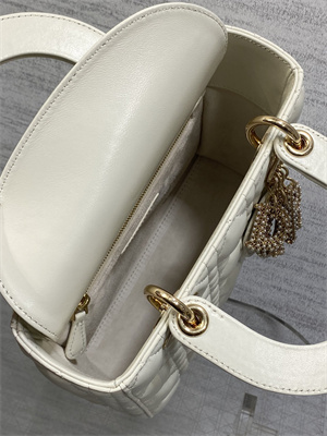 cd small lady di.or my abcD*or bag cannage lambskin gold tone metal with pearl charm white