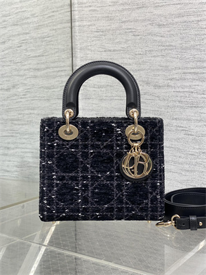 cd small lady di.or my abcD*or bag black tweed with white cannage motif gold tone metal