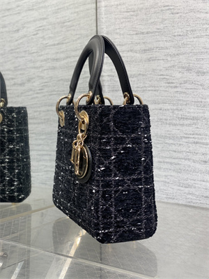 cd small lady di.or my abcD*or bag black tweed with white cannage motif gold tone metal