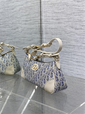 cd 30 montaigne wanderlust mini bag blue D*or oblique chambray with raffia effect and light biscuit smooth calfskin
