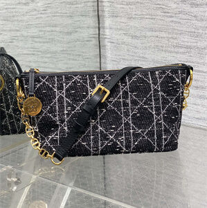 D*orstar hobo bag with chain black tweed with white cannage motif