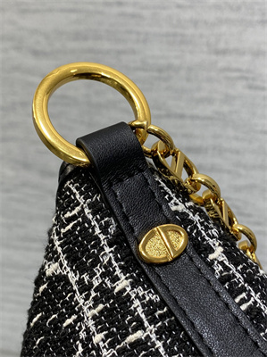 D*orstar hobo bag with chain black tweed with white cannage motif