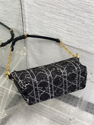 D*orstar hobo bag with chain black tweed with white cannage motif