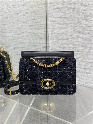 CD Small Jolie Top Handle Bag Black Tweed with White Cannage Motif