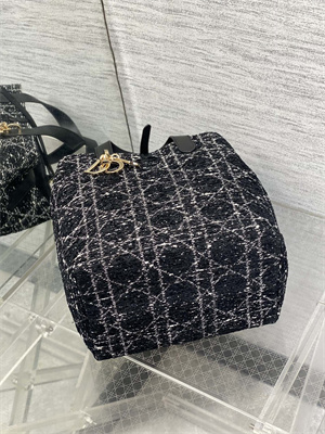 CD Medium TOUJOURS Vertical Tote Bag Black Tweed with White Cannage Motif