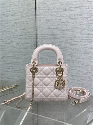 cd mini lady D*or bag cannage lambskin gold tone metal sakura pink