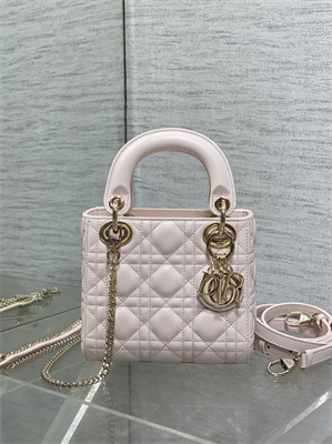 cd mini lady D*or bag cannage lambskin gold tone metal sakura pink