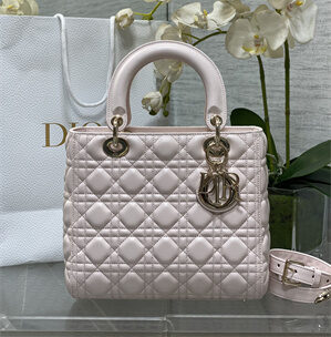 CD Medium Lady Di.or Bag Cannage Lambskin Gold Tone Metal Sakura