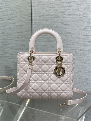 CD Medium Lady Di.or Bag Cannage Lambskin Gold Tone Metal Sakura