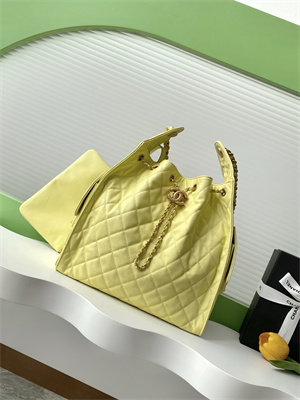 Ch*el 25 medium handbag grained calfskin gold tone metal yellow as5311