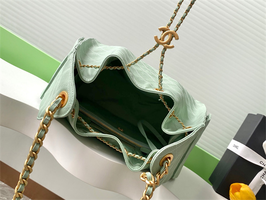Ch*el 25 medium handbag grained calfskin gold tone metal green as5311