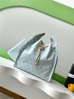 Ch*el 25 medium handbag grained calfskin gold tone metal blue as5311