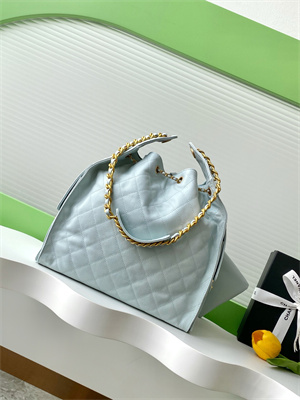 Ch*el 25 medium handbag grained calfskin gold tone metal blue as5311