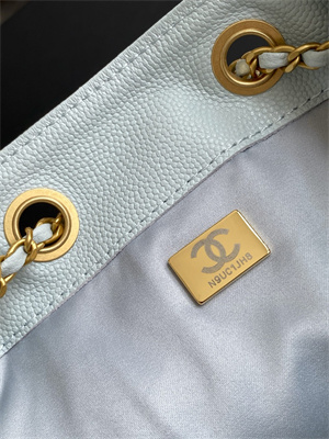 Ch*el 25 medium handbag grained calfskin gold tone metal blue as5311