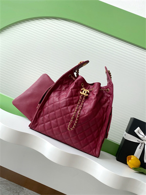 Ch*el 25 medium handbag grained calfskin gold tone metal dk red as5311