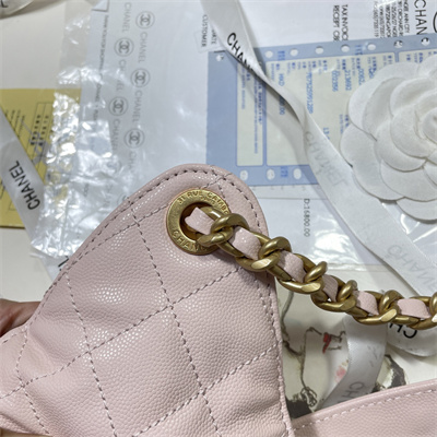 Ch*el 25 medium handbag grained calfskin gold tone metal pink as5311