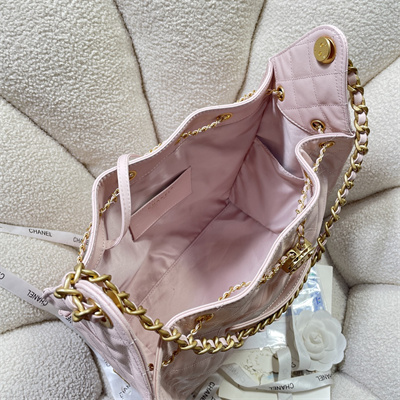 Ch*el 25 medium handbag grained calfskin gold tone metal pink as5311