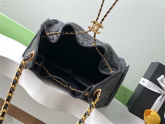 Ch*el 25 medium handbag grained calfskin gold tone metal black as5311