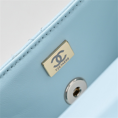 Ch*el 25s mini top handle bag gold tone metal blue as4591