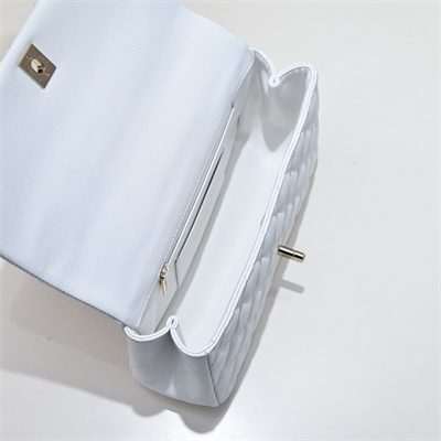 Ch*el 25s top handle bag gold tone metal white as5554