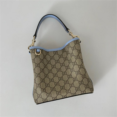 Gu.cci GG Emblem small bucket bag Monogram coated fabric Blue 815118