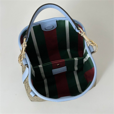 Gu.cci GG Emblem small bucket bag Monogram coated fabric Blue 815118