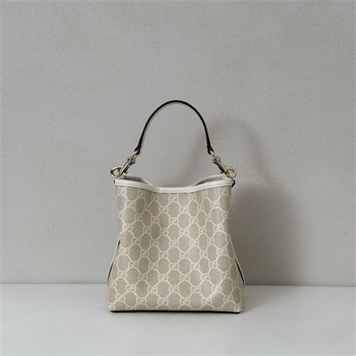 Gu.cci GG Emblem small bucket bag Monogram coated fabric White 815118