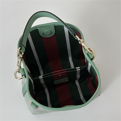 Gu.cci GG Emblem small bucket bag Monogram coated fabric Green 815118