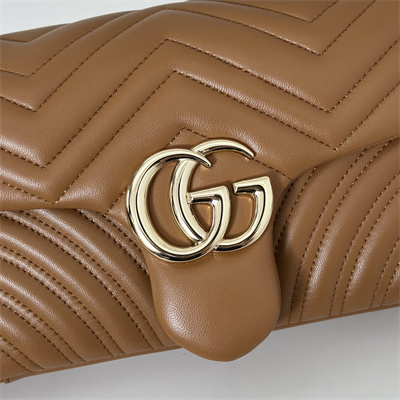 Gu.cci GG Marmont medium shoulder bag matelassé chevron lambskin leather Light gold-toned hardware Brown 837267