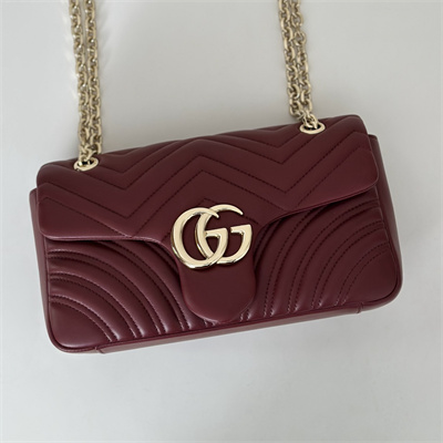 Gu.cci GG Marmont medium shoulder bag matelassé chevron lambskin leather Light gold-toned hardware Rosso Ancora red 837267