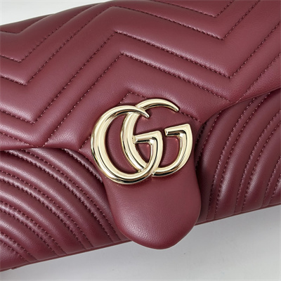 Gu.cci GG Marmont medium shoulder bag matelassé chevron lambskin leather Light gold-toned hardware Rosso Ancora red 837267