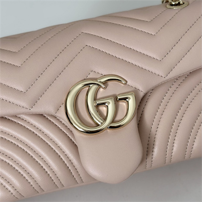 Gu.cci GG Marmont medium shoulder bag matelassé chevron lambskin leather Light gold-toned hardware Pink beige 837267