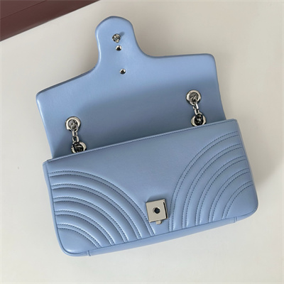 Gu.cci GG Marmont medium shoulder bag matelassé chevron lambskin leather Silver toned hardware Lt Blue 837267