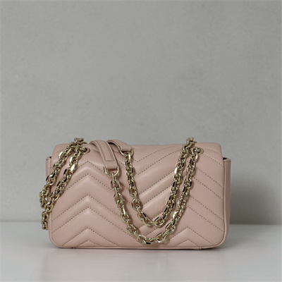 Gu.cci GG Marmont Small shoulder bag matelassé chevron lambskin leather Lt Gold toned hardware Soft Pink 837280