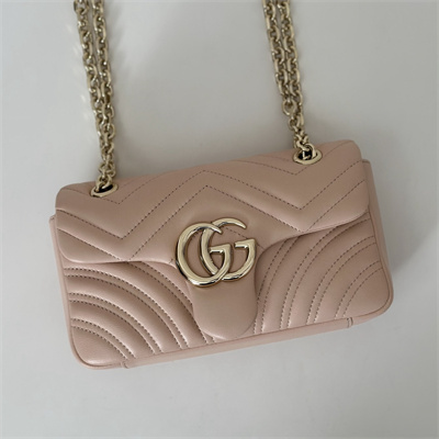 Gu.cci GG Marmont Small shoulder bag matelassé chevron lambskin leather Lt Gold toned hardware Soft Pink 837280