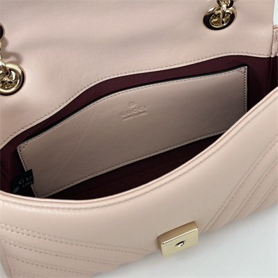 Gu.cci GG Marmont Small shoulder bag matelassé chevron lambskin leather Lt Gold toned hardware Soft Pink 837280